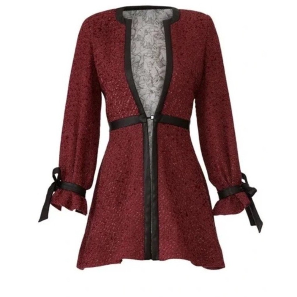 Deborah Lyons Grace Bouclé Tweed Coat Faux Leather Trim Silk‎ Lined England 14